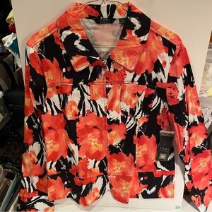 Toni Morgan PM Zip Front Jacket in Coral/Black with Peplum style, New w/Tags